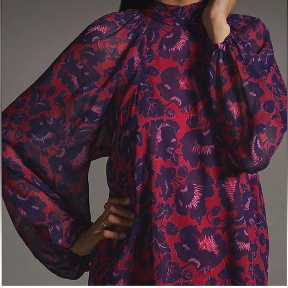 MAEVE Anthropologie Floral Open Back Tunic Blouse Sz M - Picture 2 of 5